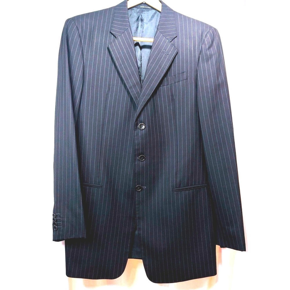 ARMANI Collezioni Mens Suit Jacket 40L Black Striped Designer Sport Coat